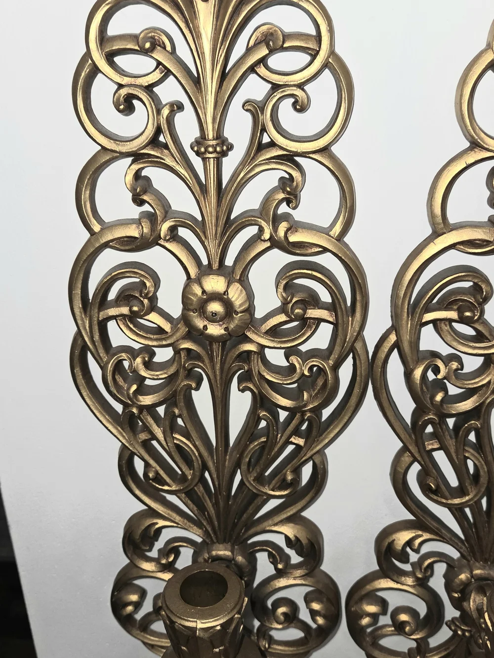 Set of 2 VTG Burwood Products Syroco Gold Hollywood Regency Wall Candle Sconces. - Picture 6 of 13